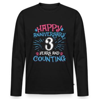 Wedding Happy Anniversary 3 Years and Counting - Men's Premium Organic Long Sleeve Shirt - black - Front - Nico (187cm)