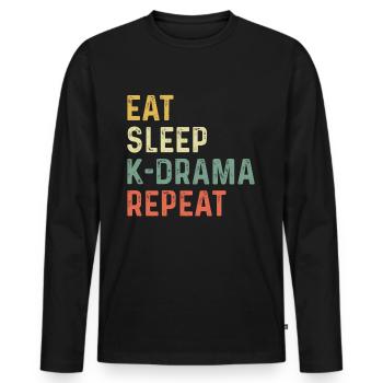 Kdrama K-Drame K Drame Séoul Kpop K-Pop Hallyu - T-shirt manches longues Premium bio Homme - noir - Devant - Nico (187cm)