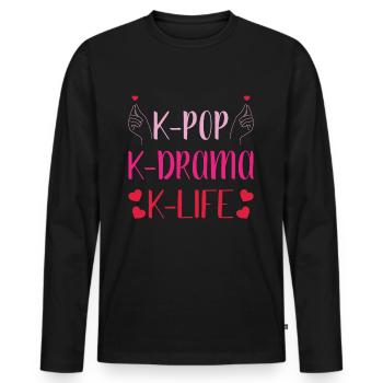 Kdrama K-Drame K Drame Séoul Kpop K-Pop Hallyu - T-shirt manches longues Premium bio Homme - noir - Devant - Nico (187cm)