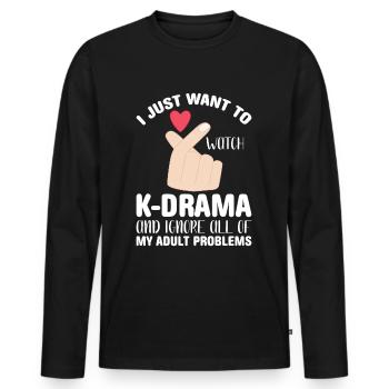K-Drama Kdrama Drame coréen Corée Hallyu K-Drama - T-shirt manches longues Premium bio Homme - noir - Devant - Nico (187cm)