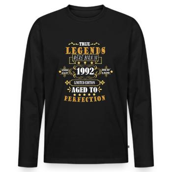 Jahrgang 1992 geboren Legenden Geburtstag Geschenk - Männer Premium Bio Langarmshirt - Schwarz - Vorne - Nico (187cm)