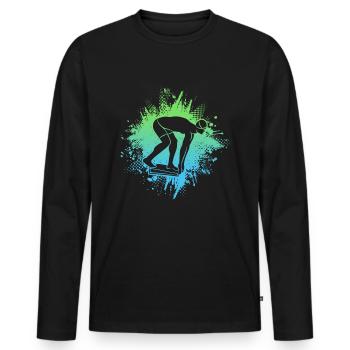Schwimmen Schwimmer Herren Kinder Schwimm Jungen - Männer Premium Bio Langarmshirt - Schwarz - Vorne - Nico (187cm)
