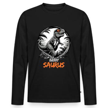 Père Papa Saurus Fête des Pères Anniversaire T-Rex Cool - T-shirt manches longues Premium bio Homme - noir - Devant - Nico (187cm)