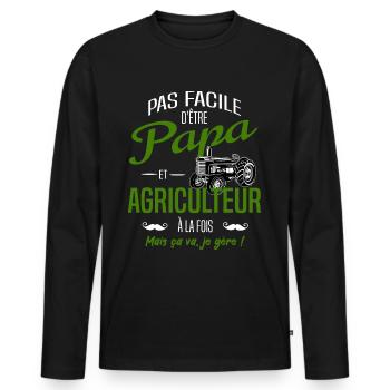PAPA AGRICULTEUR - T-shirt manches longues Premium bio Homme - noir - Devant - Nico (187cm)