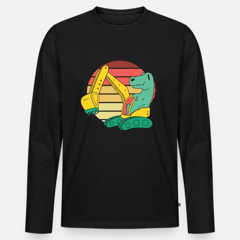 Dino Baustelle Bagger - Männer Premium Bio Langarmshirt - Schwarz