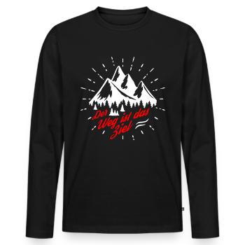 Der Weg ist das Ziel - Berge - Wandern - Camping - Männer Premium Bio Langarmshirt - Schwarz - Vorne - Nico (187cm)