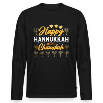 Hanoukka Hanoukka Dreidel Latkes Hanoukka - T-shirt manches longues Premium bio Homme - noir - Devant - Nico (187cm)