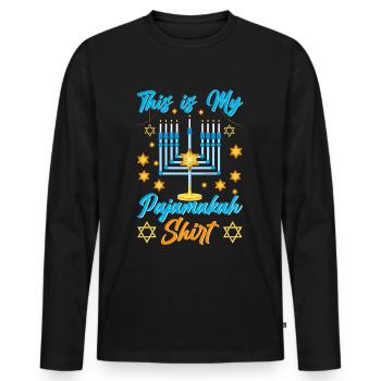 Hanoukka Hanoukka Dreidel Latkes Hanoukka - T-shirt manches longues Premium bio Homme - noir - Devant - Nico (187cm)