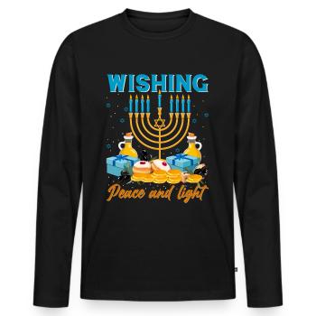 Hanoukka Hanoukka Dreidel Latkes Hanoukka - T-shirt manches longues Premium bio Homme - noir - Devant - Nico (187cm)