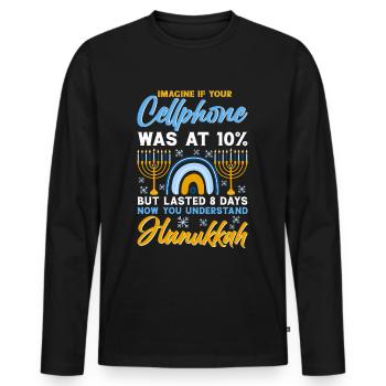 Hanoukka Hanoukka Dreidel Latkes Hanoukka - T-shirt manches longues Premium bio Homme - noir - Devant - Nico (187cm)