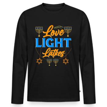 Hanoukka Hanoukka Dreidel Latkes Hanoukka - T-shirt manches longues Premium bio Homme - noir - Devant - Nico (187cm)
