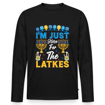 Hanoukka Hanoukka Dreidel Latkes Hanoukka - T-shirt manches longues Premium bio Homme - noir - Devant - Nico (187cm)