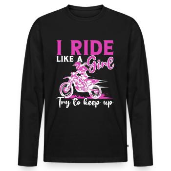 Motocross Fille Motocross Femme Moto tout-terrain - T-shirt manches longues Premium bio Homme - noir - Devant - Nico (187cm)
