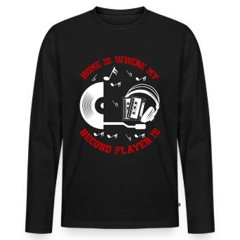 Platine vinyle vinyle rétro collection - T-shirt manches longues Premium bio Homme - noir - Devant - Nico (187cm)