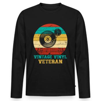 Platine vinyle vinyle rétro collection - T-shirt manches longues Premium bio Homme - noir - Devant - Nico (187cm)