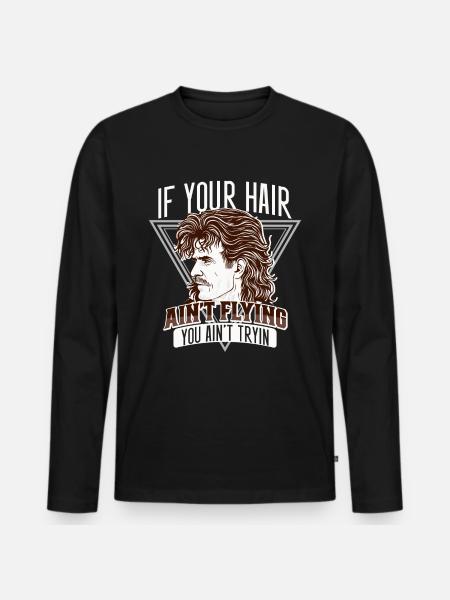 Mullet Frisur Vokuhila Frisur - Männer Premium Bio Langarmshirt - Schwarz
