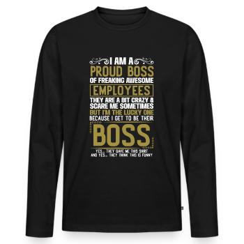 Fier cadeau du patron des employés - T-shirt manches longues Premium bio Homme - noir - Devant - Nico (187cm)