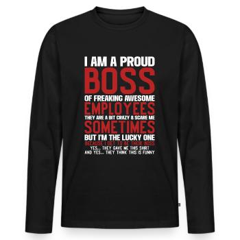 Fier cadeau du patron des employés - T-shirt manches longues Premium bio Homme - noir - Devant - Nico (187cm)