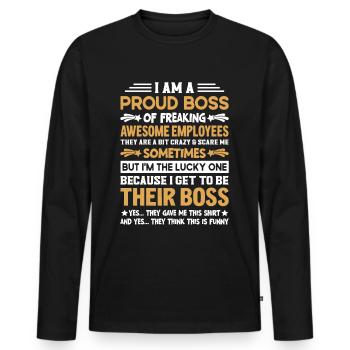 Fier cadeau du patron des employés - T-shirt manches longues Premium bio Homme - noir - Devant - Nico (187cm)
