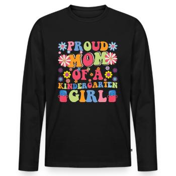 Fière maman d’une fille de maternelle! Fille - T-shirt manches longues Premium bio Homme - noir - Devant - Nico (187cm)