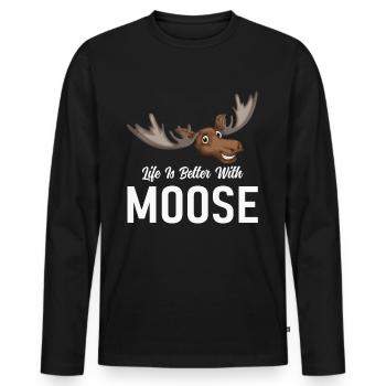 Life is better with moose! Funny moose saying - Men's Premium Organic Long Sleeve Shirt - black - Front - Nico (187cm)