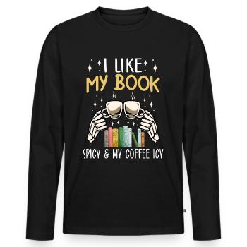 Book Lover Book Reader Coffee Lover - T-shirt manches longues Premium bio Homme - noir - Devant - Nico (187cm)