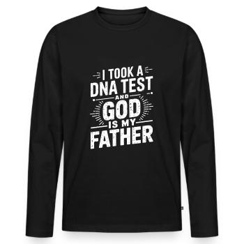 DNA test done, God is my father! Christian - Men's Premium Organic Long Sleeve Shirt - black - Front - Nico (187cm)