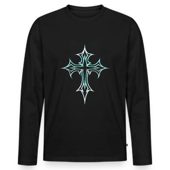 Croix gothique Y2K Emo Croix Gothique Esthétique Tribal - T-shirt manches longues Premium bio Homme - noir - Devant - Nico (187cm)
