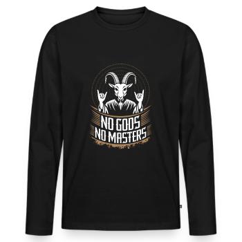 No Gods! No Masters! Atheist Satanist Religion - Männer Premium Bio Langarmshirt - Schwarz - Vorne - Nico (187cm)