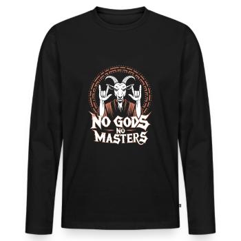 No Gods! No Masters! Atheist, Satanist, Religion - Men's Premium Organic Long Sleeve Shirt - black - Front - Nico (187cm)