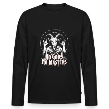 No Gods! No Masters! Atheist, Satanist, Religion - Men's Premium Organic Long Sleeve Shirt - black - Front - Nico (187cm)