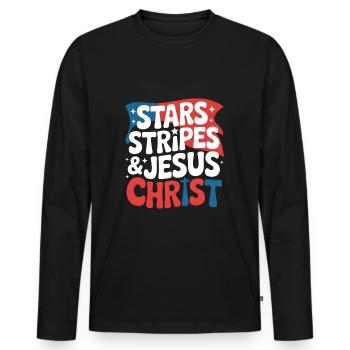 American Believer Christian July 4th Jesus - Men's Premium Organic Long Sleeve Shirt - black - Front - Nico (187cm)