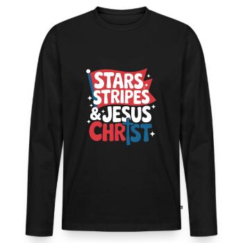American Believer Christian July 4th Jesus - Men's Premium Organic Long Sleeve Shirt - black - Front - Nico (187cm)
