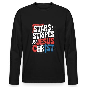 American Believer Christian July 4th Jesus - Men's Premium Organic Long Sleeve Shirt - black - Front - Nico (187cm)
