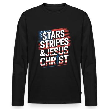 American Believer Christian July 4th Jesus - Men's Premium Organic Long Sleeve Shirt - black - Front - Nico (187cm)