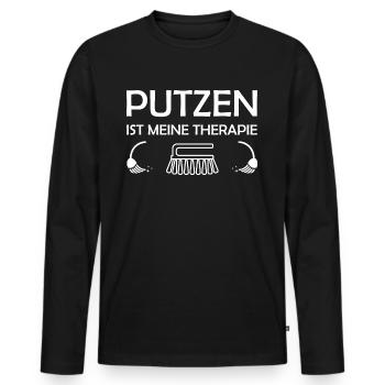 Putzen ist meine Therapie lustige Hausfrau Sprüche - Männer Premium Bio Langarmshirt - Schwarz - Vorne - Nico (187cm)