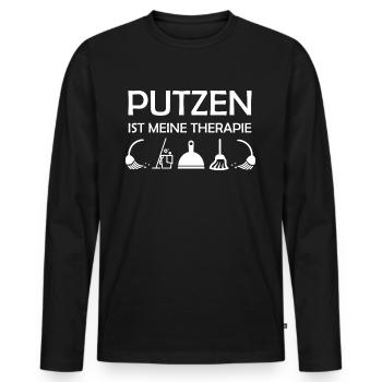Putzen ist meine Therapie lustige Hausfrau Sprüche - Männer Premium Bio Langarmshirt - Schwarz - Vorne - Nico (187cm)