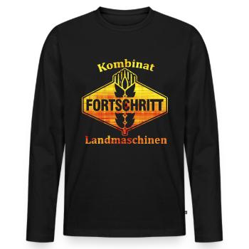 FORTSCHRITT - Kombinat IFA DDR - Männer Premium Bio Langarmshirt - Schwarz - Vorne - Nico (187cm)