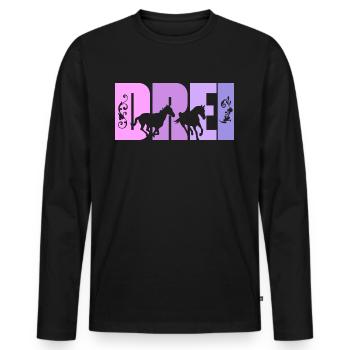 3. Geburtstag Mädchen 3 Jahre alt Pferde Pferd - Männer Premium Bio Langarmshirt - Schwarz - Vorne - Nico (187cm)