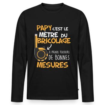 Papy bricoleur les bonnes mesures - T-shirt manches longues Premium bio Homme - noir - Devant - Nico (187cm)