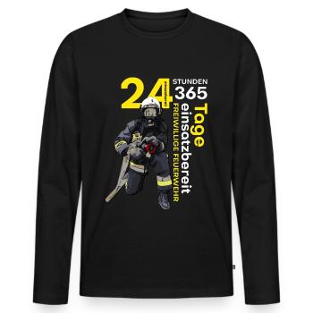 Feuerwehr - Rund um die Uhr einsatzbereit! - Männer Premium Bio Langarmshirt - Schwarz - Vorne - Nico (187cm)