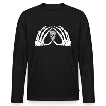 The hands of a skeleton with the skull - Men's Premium Organic Long Sleeve Shirt - black - Front - Nico (187cm)