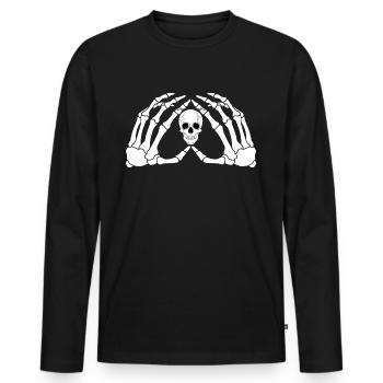 The hands of a skeleton with the skull - Men's Premium Organic Long Sleeve Shirt - black - Front - Nico (187cm)