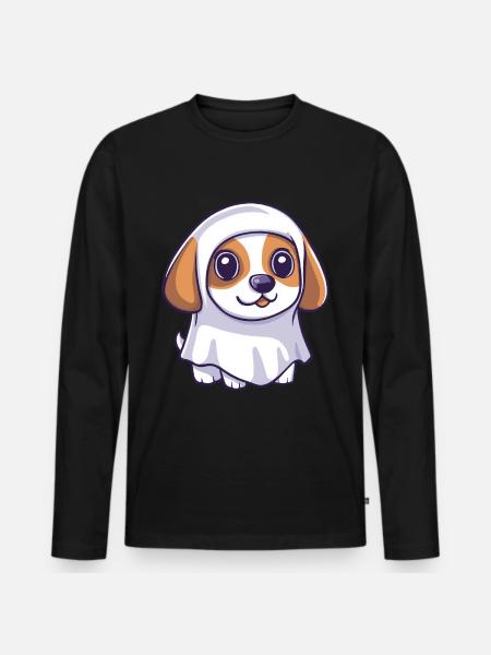 Beagle Dog Halloween Comic Ghost - Men's Premium Organic Long Sleeve Shirt - black