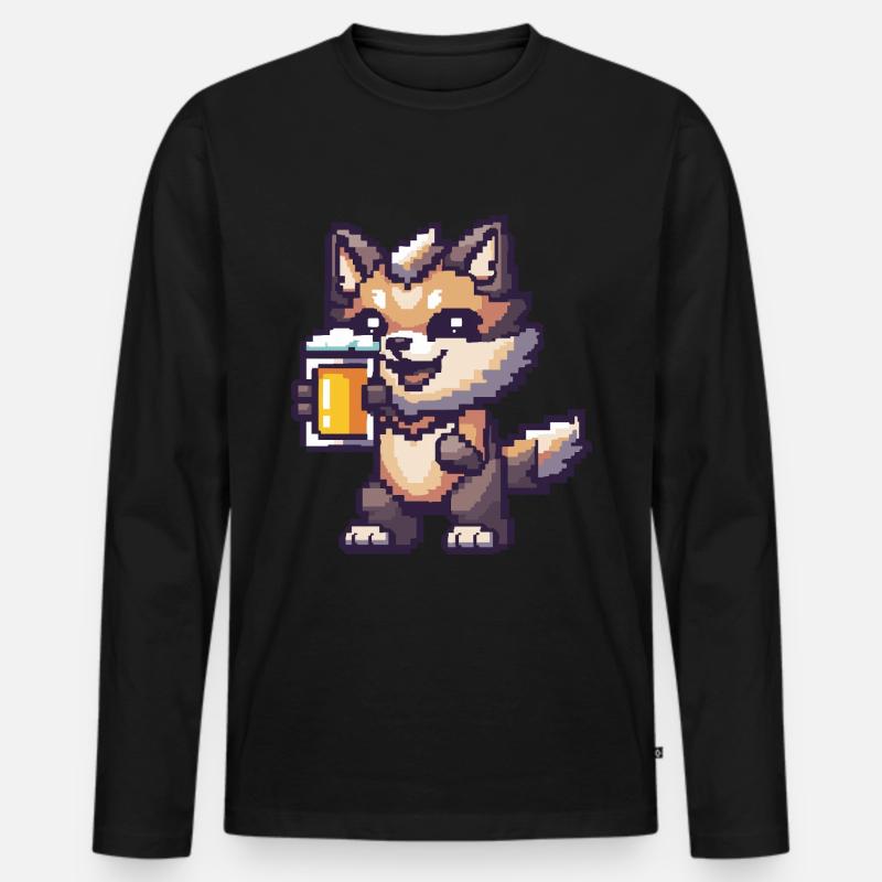 Wolf Pixel Bier - Männer Premium Bio Langarmshirt - Schwarz