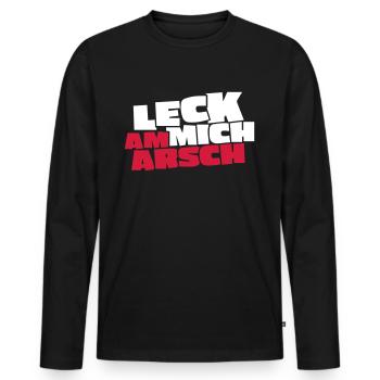 LECK MICH AM ARSCH - Männer Premium Bio Langarmshirt - Schwarz - Vorne - Nico (187cm)