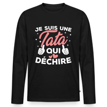 Je suis une tata qui déchire - T-shirt manches longues Premium bio Homme - noir - Devant - Nico (187cm)
