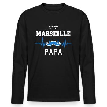 C'est Marseille Papa Idée Cadeau Humour Citation - T-shirt manches longues Premium bio Homme - noir - Devant - Nico (187cm)