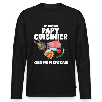 Papy Cuisine Cadeau Fête des Grand Pères - T-shirt manches longues Premium bio Homme - noir - Devant - Nico (187cm)
