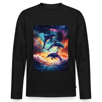 Bunte Delfine Galaxy - Männer Premium Bio Langarmshirt - Schwarz - Vorne - Nico (187cm)